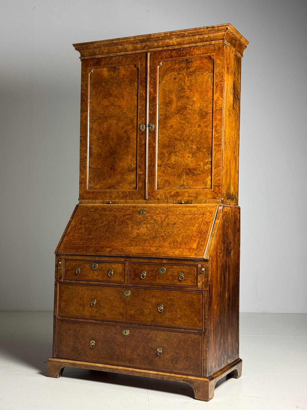 English Burr Walnut Bureau Bookcase, Early 19th Century, photo 1