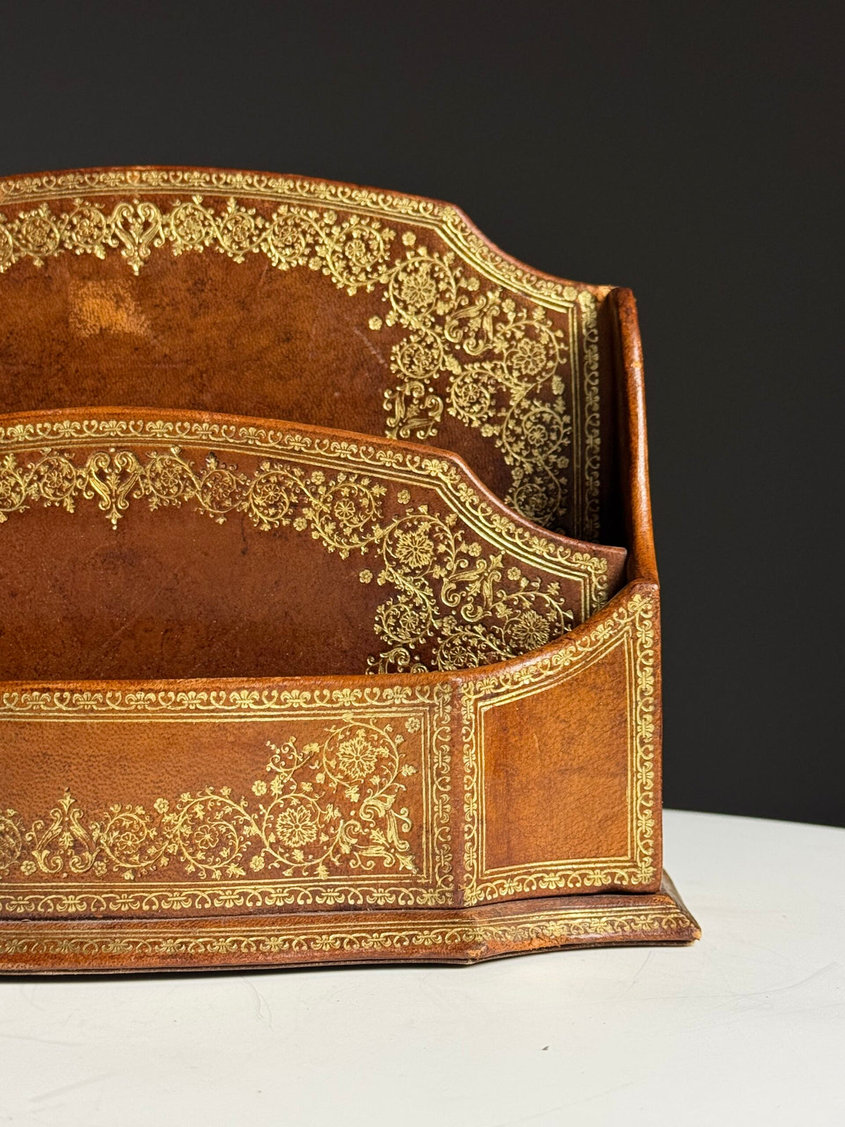French Leather Desk Organiser with Gilt Decoration, 20th Century, photo 8