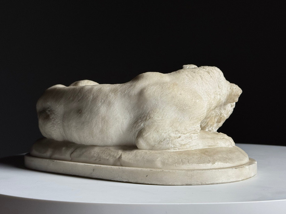 Cast Marble Sculpture of a Reclining Lion, photo 14