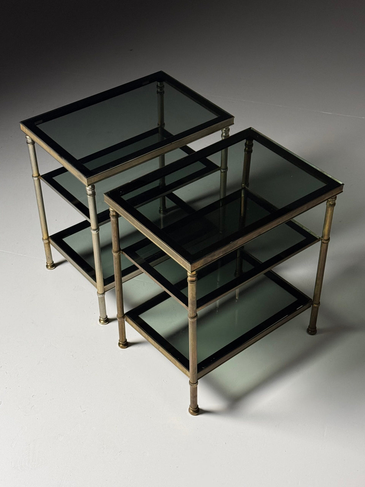 Pair of Vintage French Metal Side Tables with Glass Shelves, photo 1