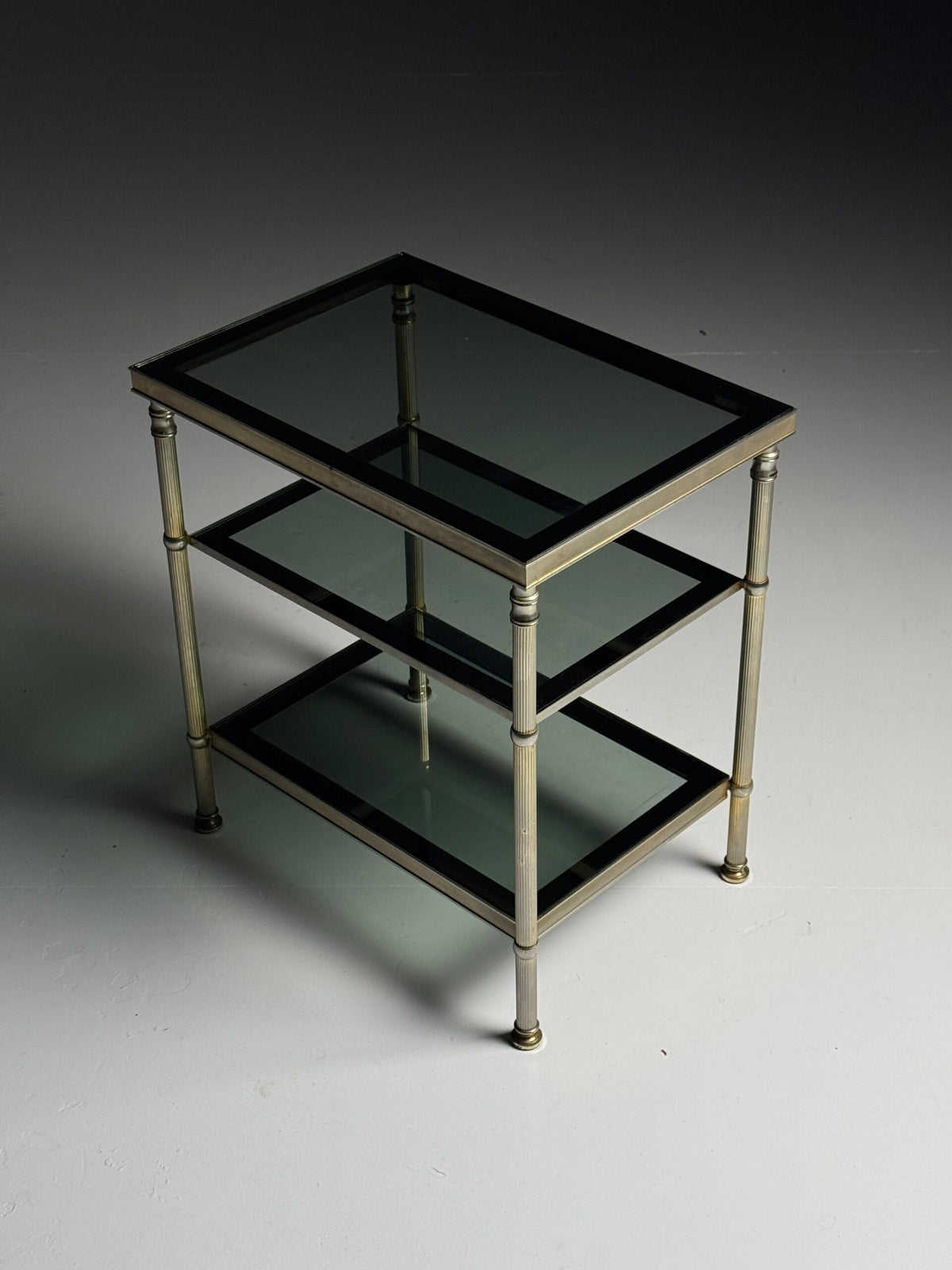 Pair of Vintage French Metal Side Tables with Glass Shelves, photo 3