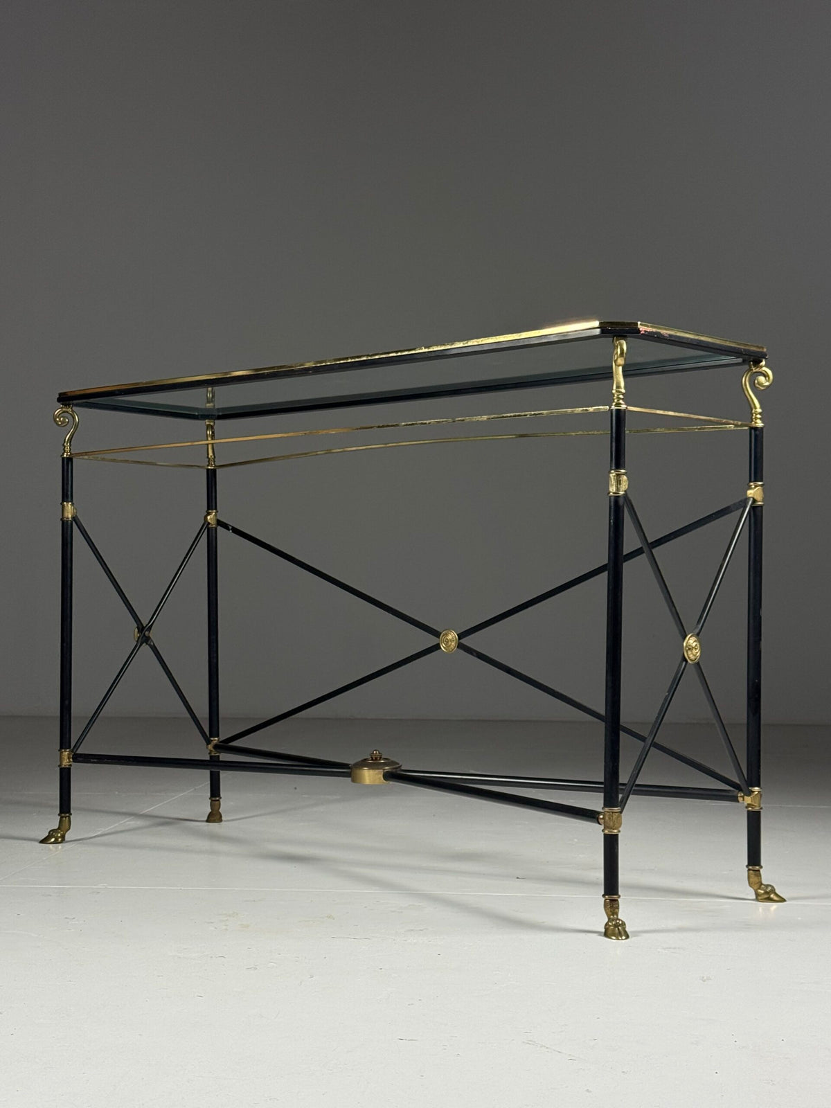 Neoclassical Mid Century Console Table with Gilt Ram Legs, Italy, photo 13