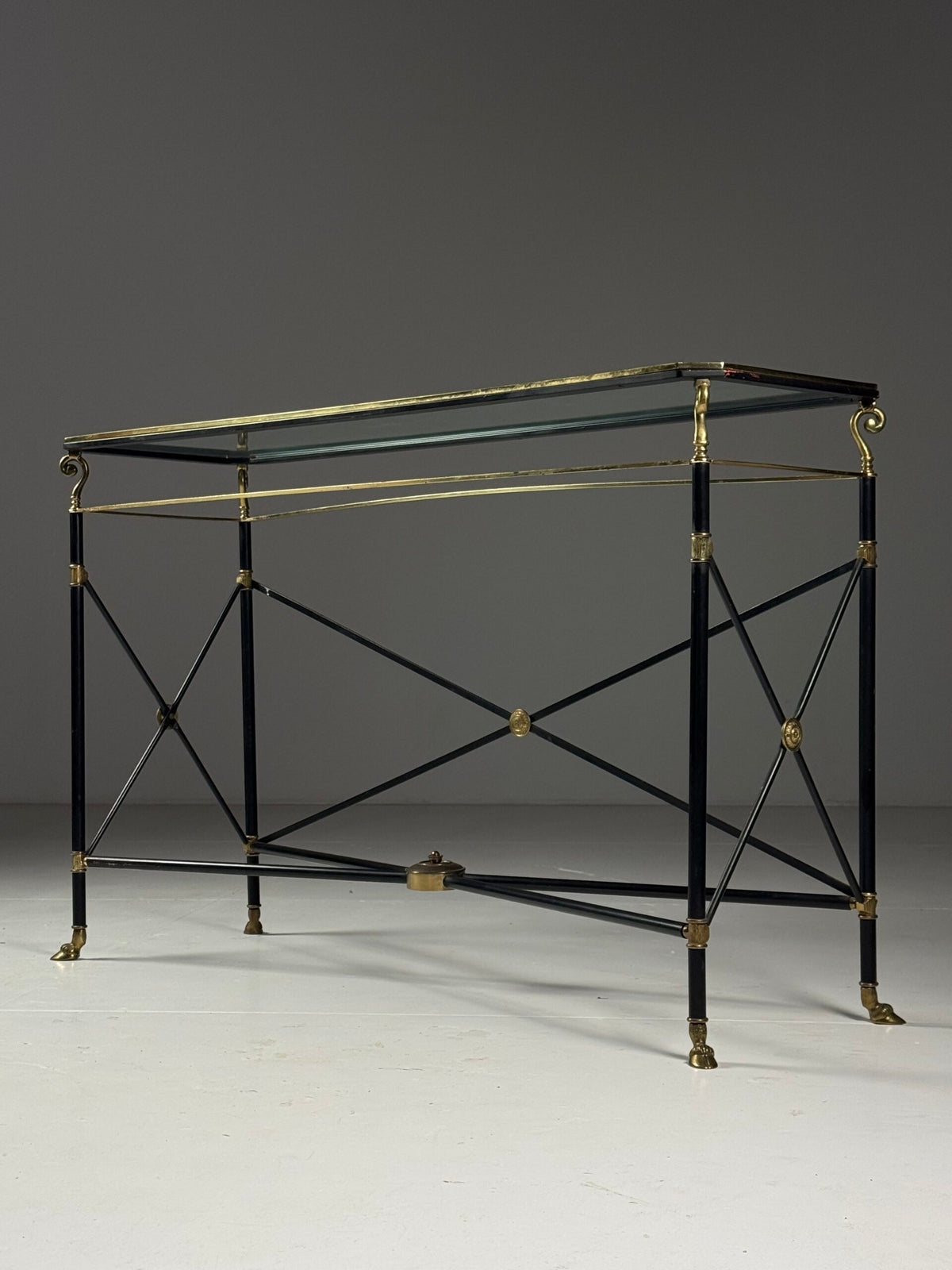 Neoclassical Mid Century Console Table with Gilt Ram Legs, Italy, photo 6