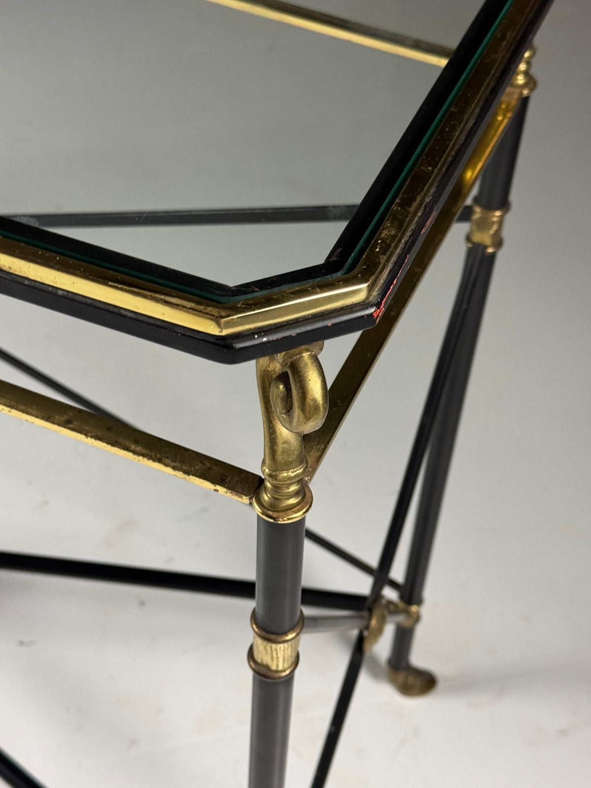 Neoclassical Mid Century Console Table with Gilt Ram Legs, Italy, photo 2