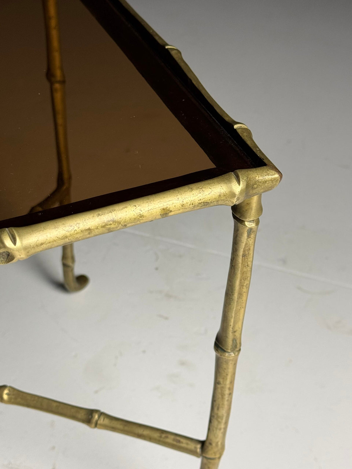 Mid Century Faux Bamboo Side Table with Tinted Glass, photo 5