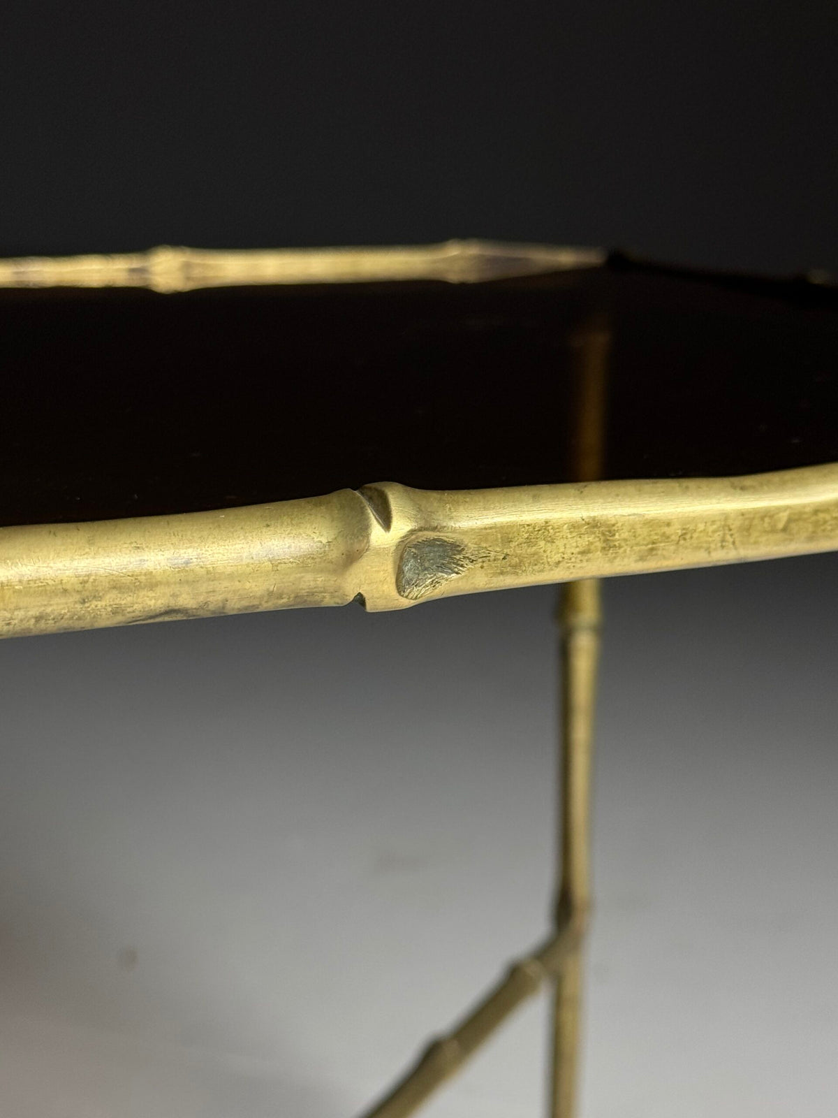 Mid Century Faux Bamboo Side Table with Tinted Glass, photo 7