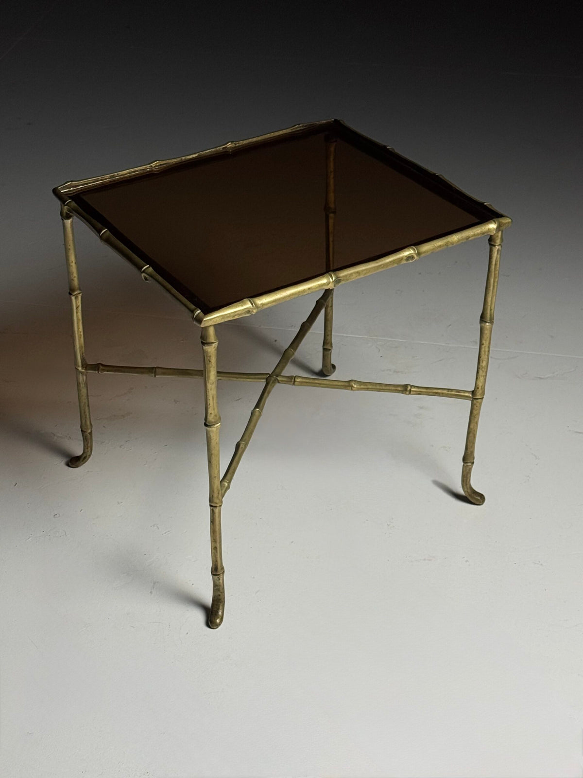 Mid Century Faux Bamboo Side Table with Tinted Glass, photo 8