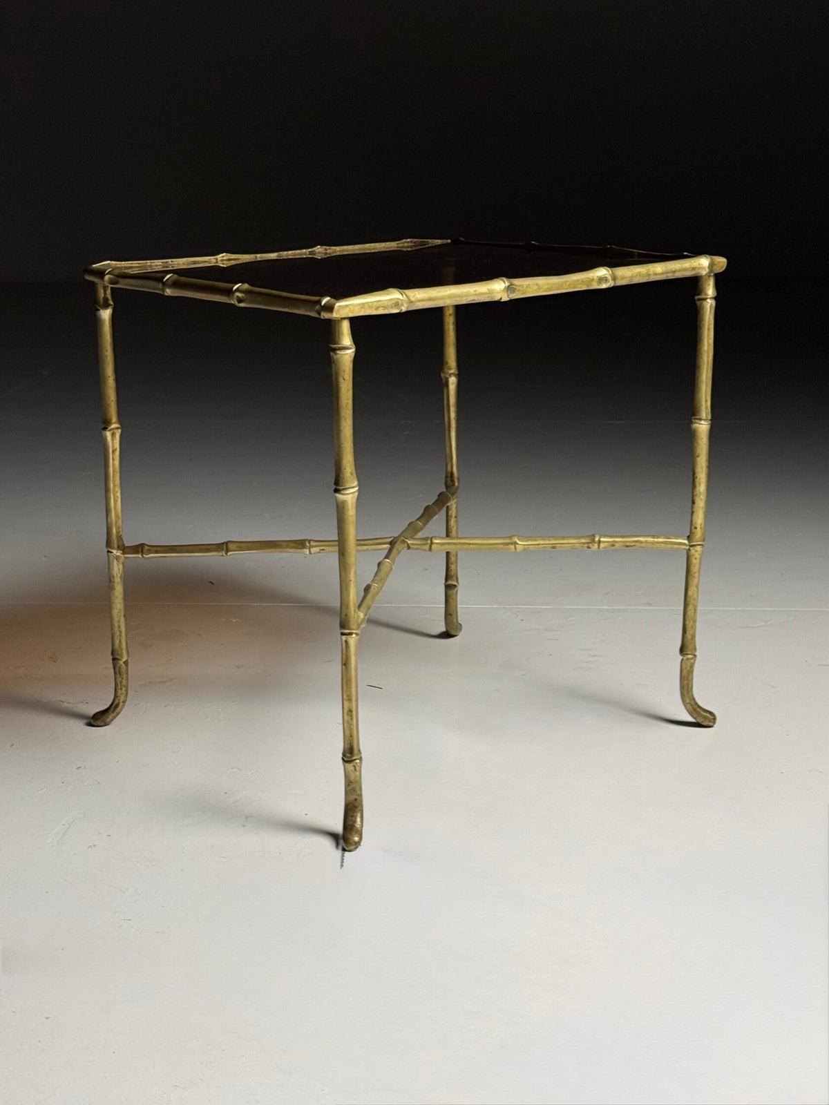 Mid Century Faux Bamboo Side Table with Tinted Glass, photo 9