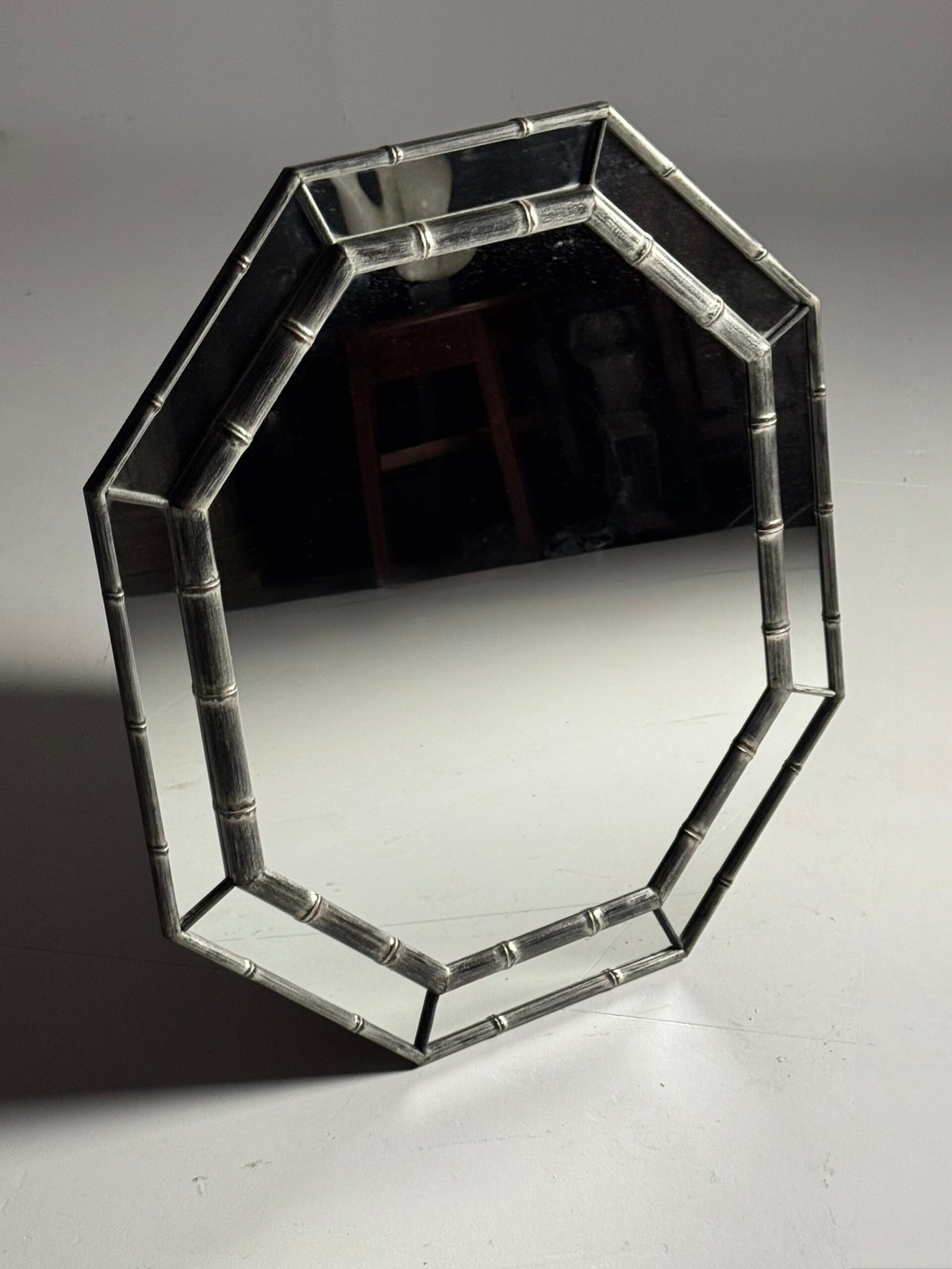 Octagonal Silver Faux Bamboo Mirror, England, c. 2000, photo 9