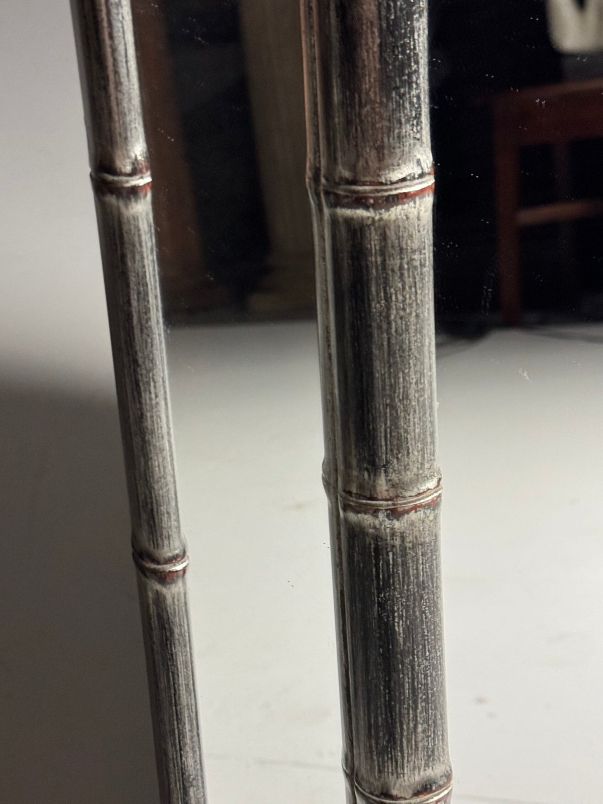 Octagonal Silver Faux Bamboo Mirror, England, c. 2000, photo 4