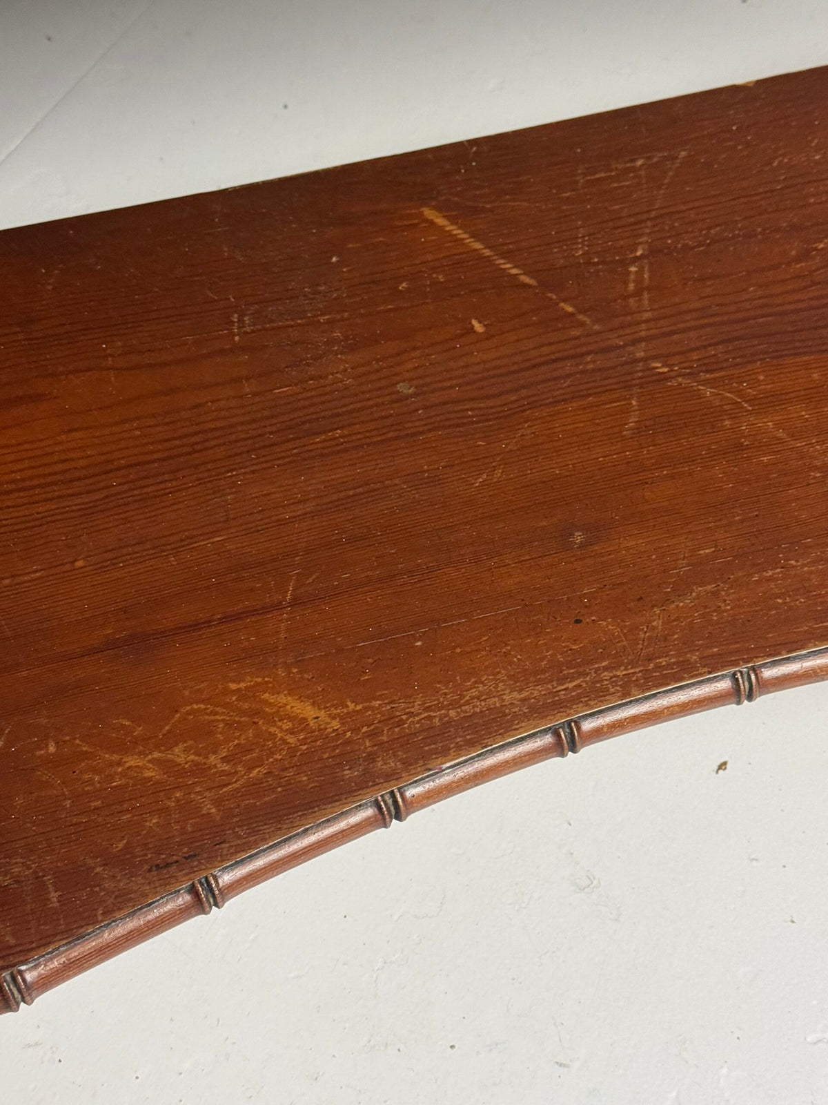 French Faux Bamboo Pine Side Table with Marble Top, c. 1900, photo 15