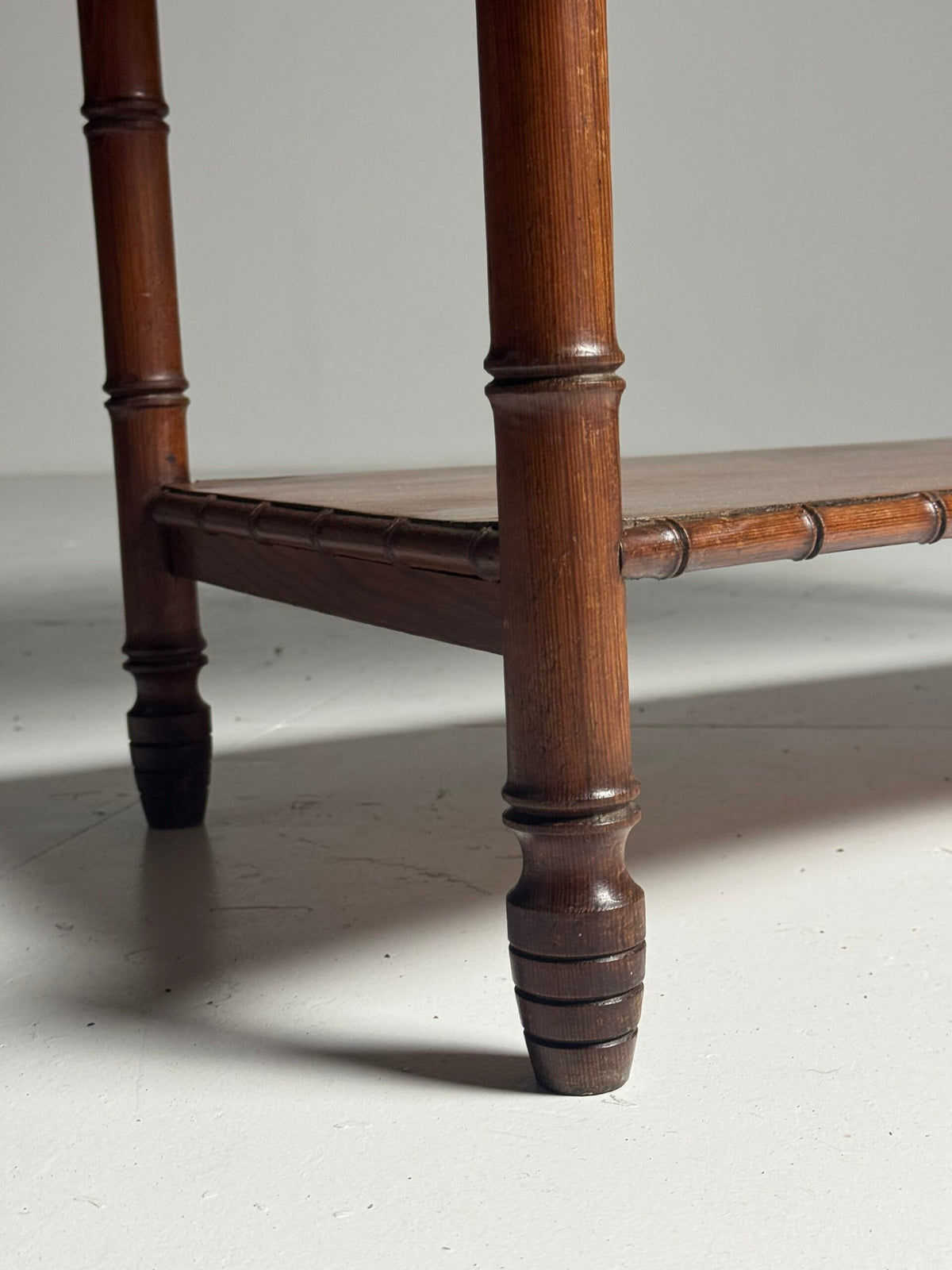French Faux Bamboo Pine Side Table with Marble Top, c. 1900, photo 10
