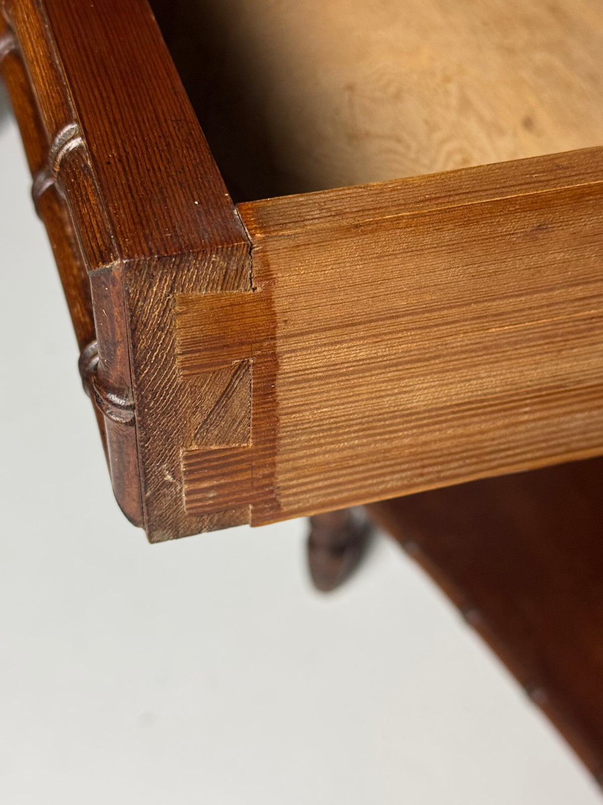 French Faux Bamboo Pine Side Table with Marble Top, c. 1900, photo 2