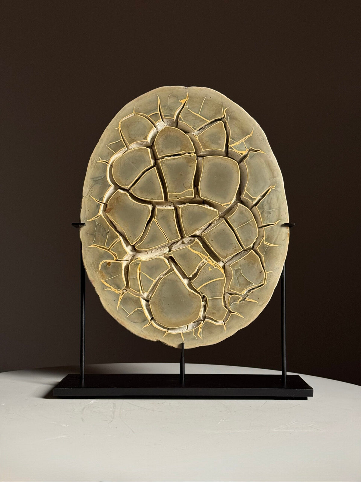 Septaria Nodule Cross Section on Metal Stand, photo 1