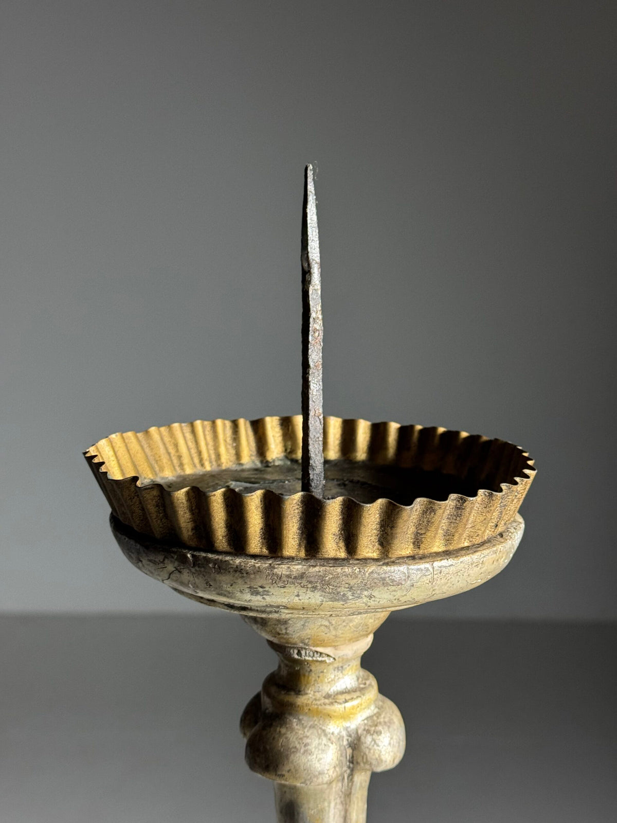 Italian Hand Carved Silvered Wooden Candlestick, 18th Century, photo 17