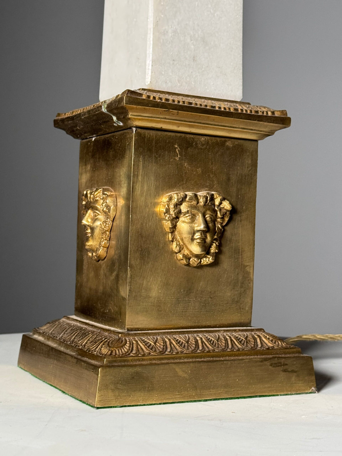 Neoclassical Marble Obelisk Table Lamp with Brass Base, 1970s, photo 13