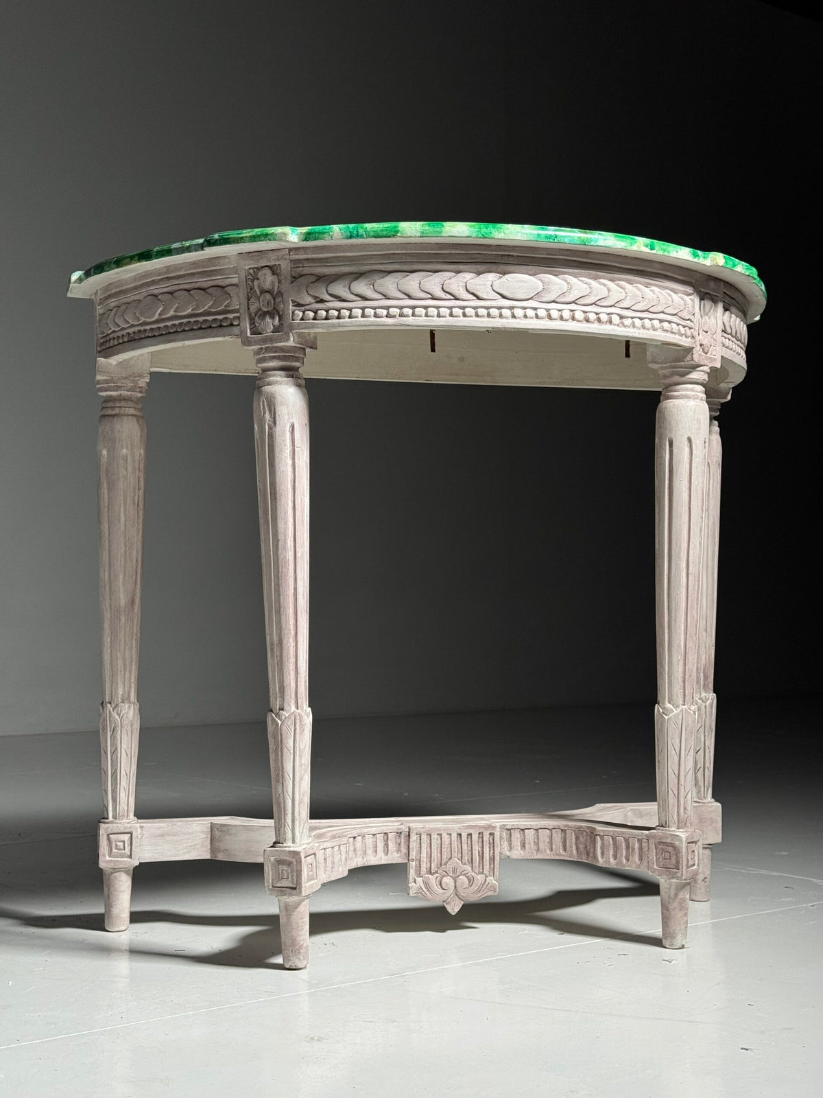 Pair of Louis XVI Style Console Tables with Malachite Painted Tops, photo 14