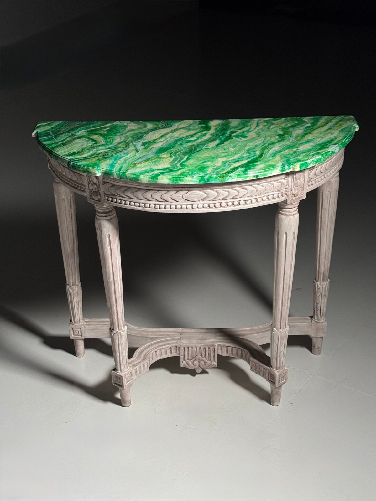 Pair of Louis XVI Style Console Tables with Malachite Painted Tops, photo 10