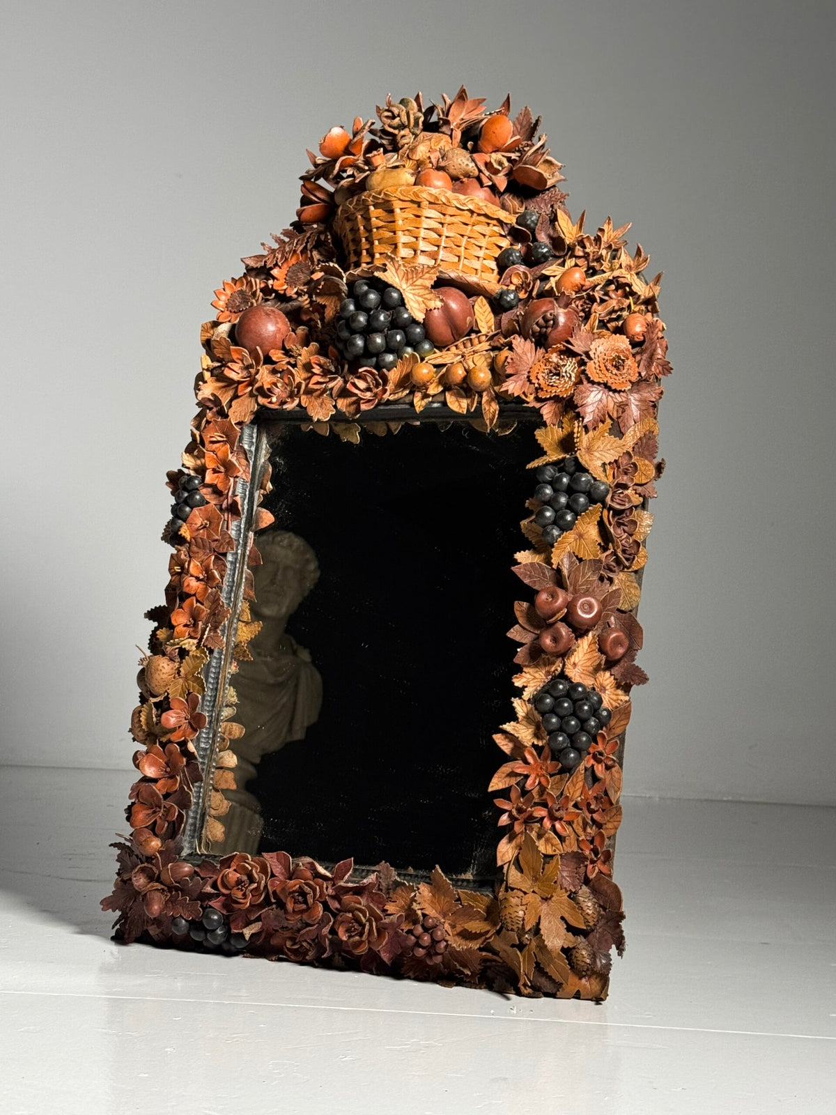 English Folk Art Mirror with Leather Decoration, Early 20th Century, photo 15