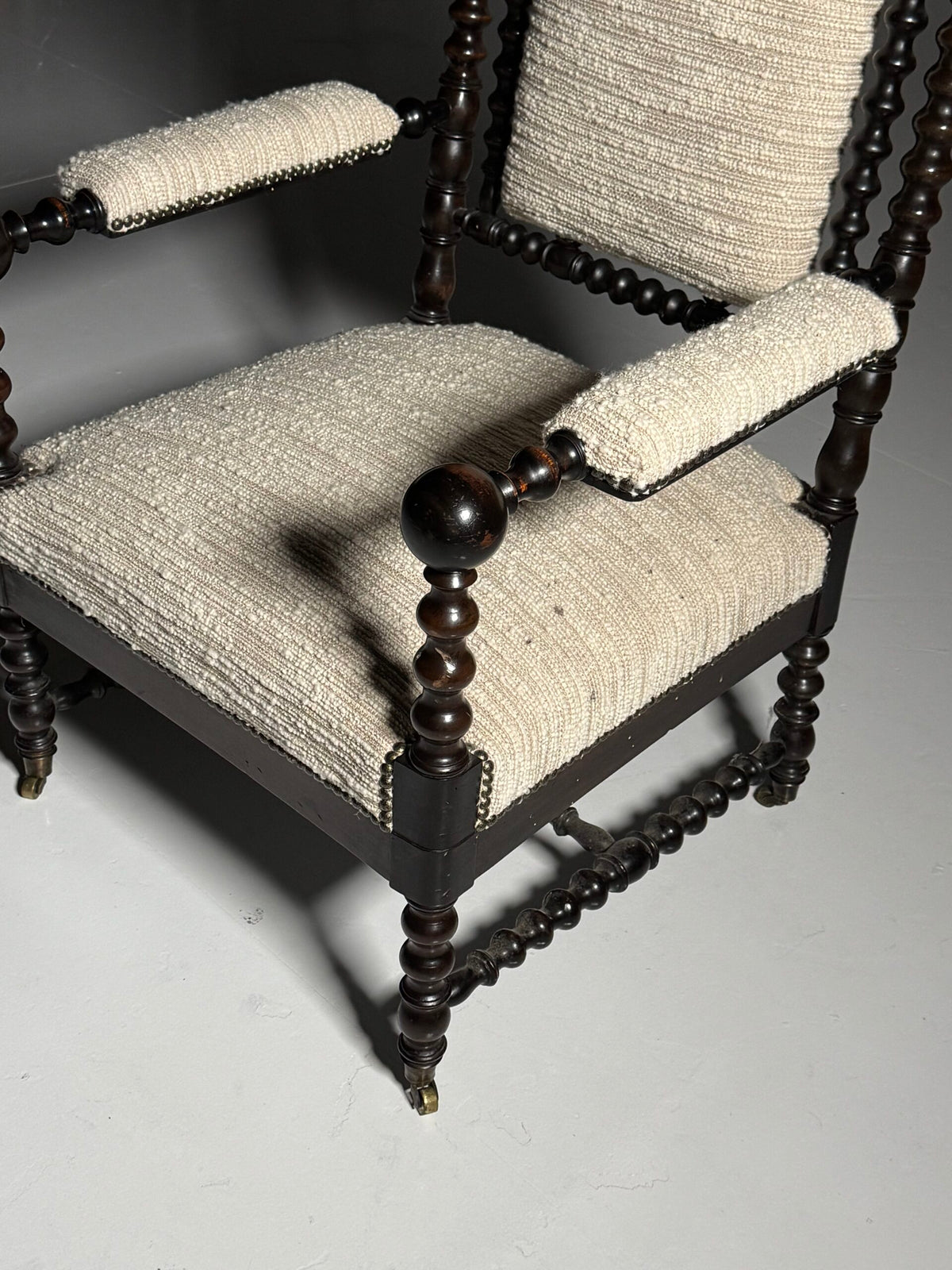 English Bobbin Armchair in Boucle, c. 1890, photo 17