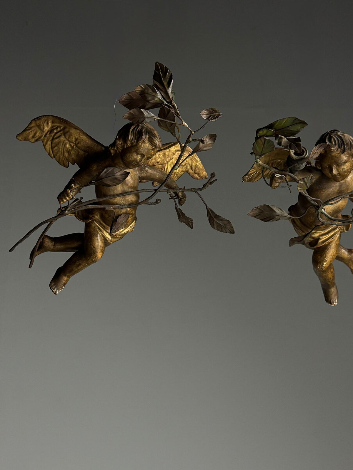 Pair of Giltwood Putti Lamps, France or Italy, 19th Century, photo 10