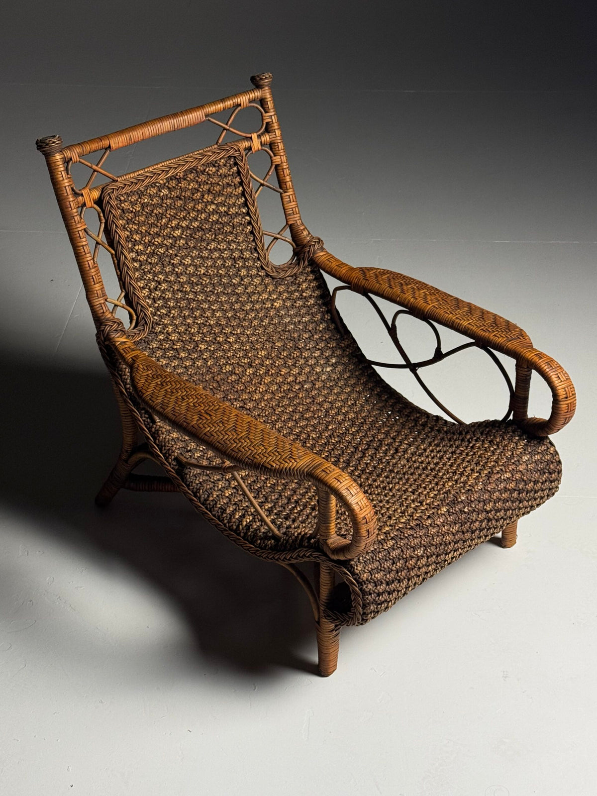 Vintage French Rattan Armchair with Footstool, photo 26