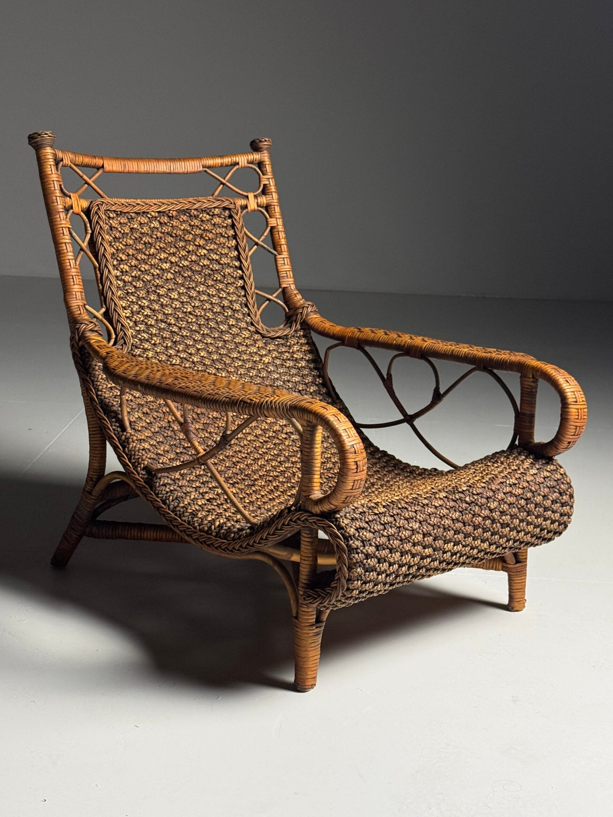 Vintage French Rattan Armchair with Footstool, photo 25