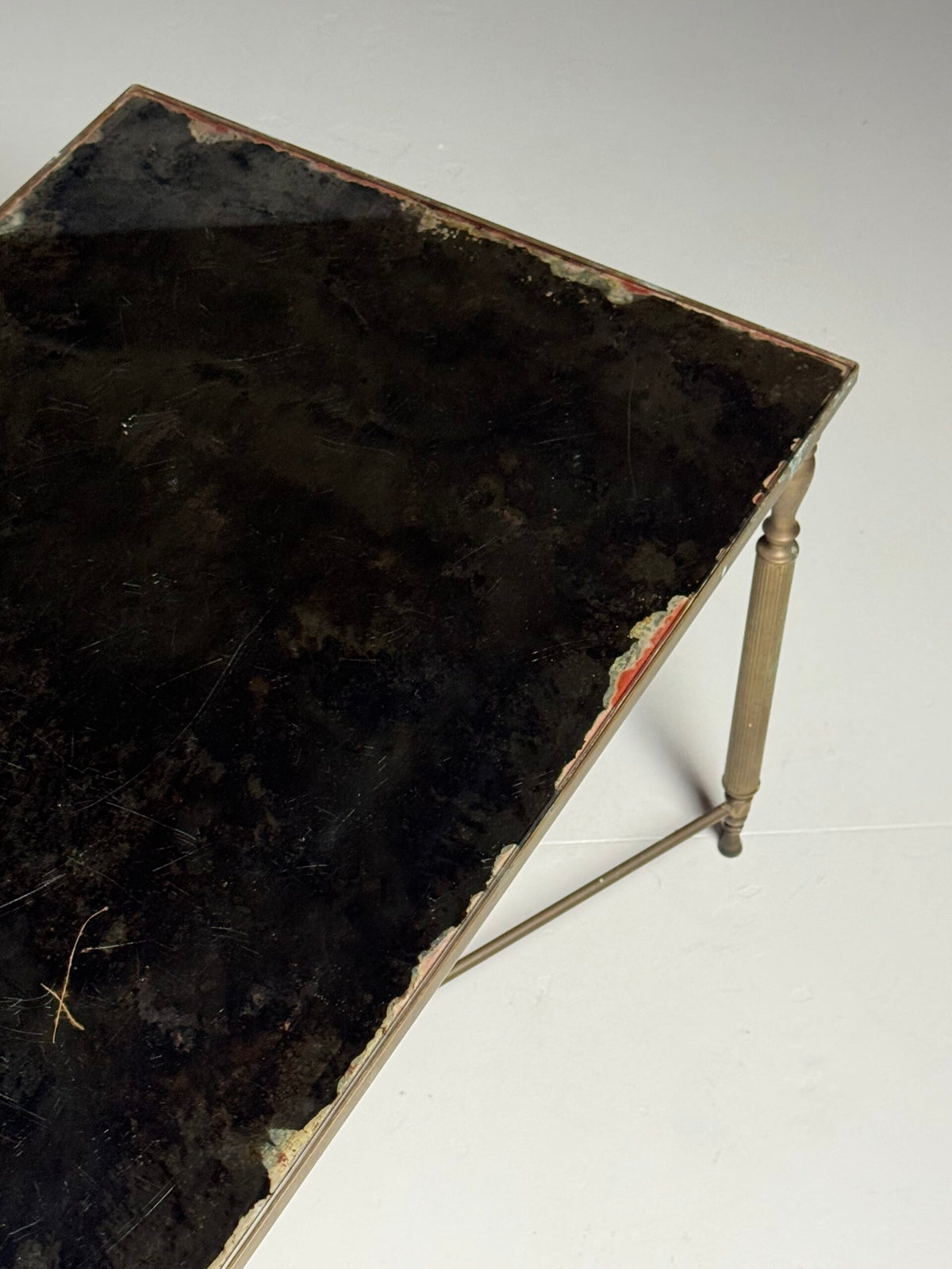 Mid Century Coffee Table with Weathered Mirror Glass Top, photo 11