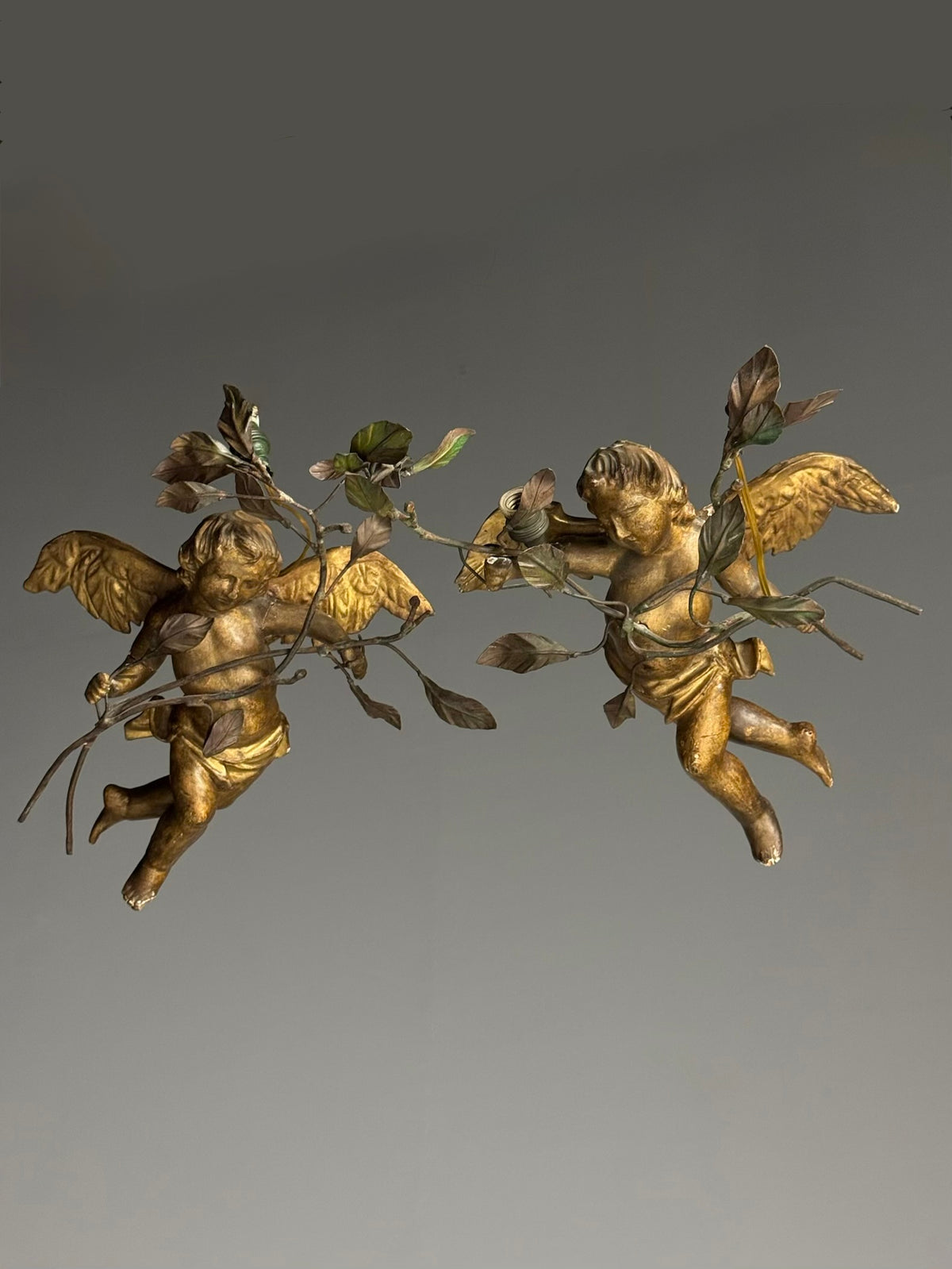 Pair of Giltwood Putti Lamps, France or Italy, 19th Century, photo 20