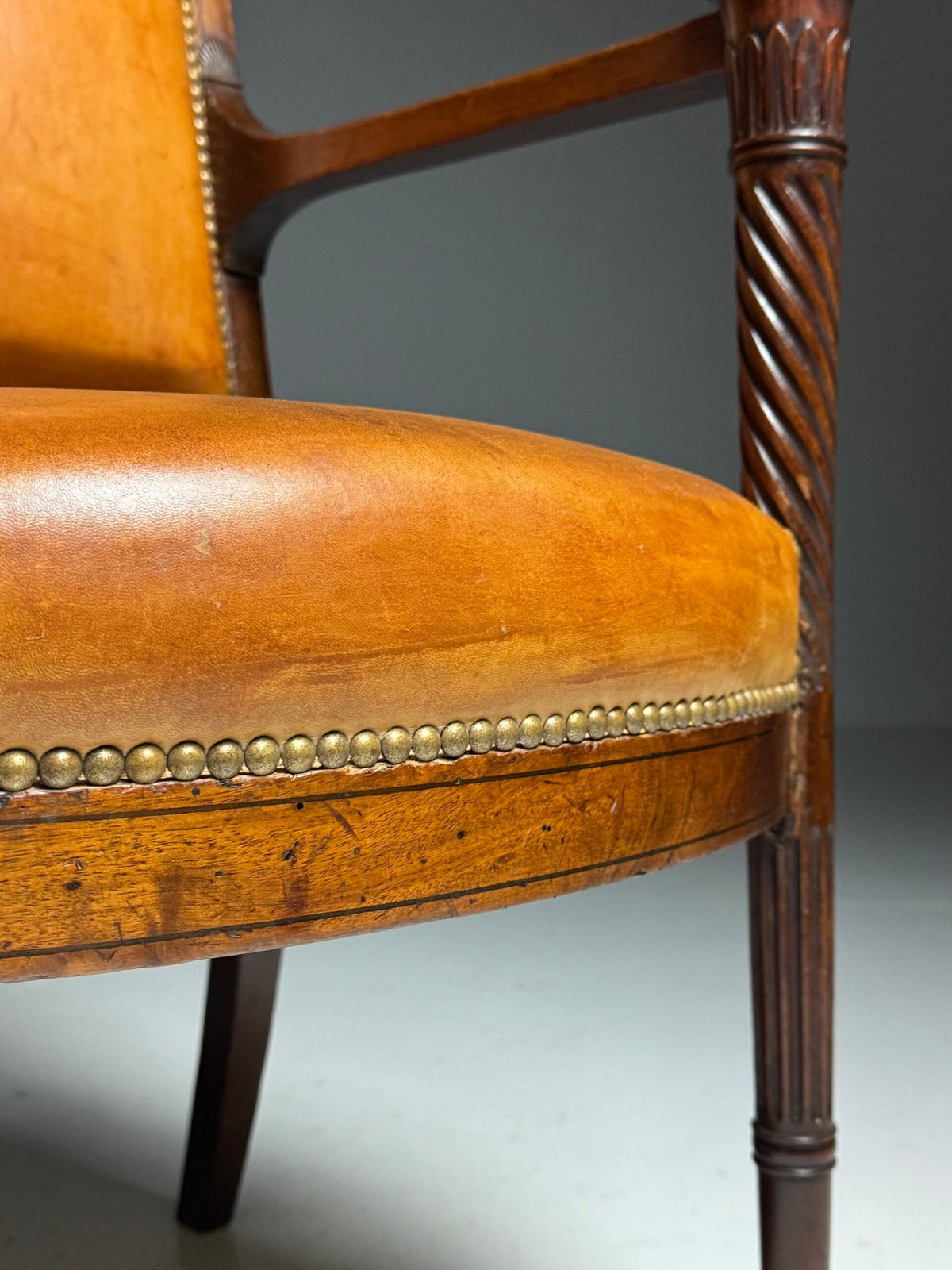 French Leather Armchair with Mahogany Frame, Late 19th Century, photo 17