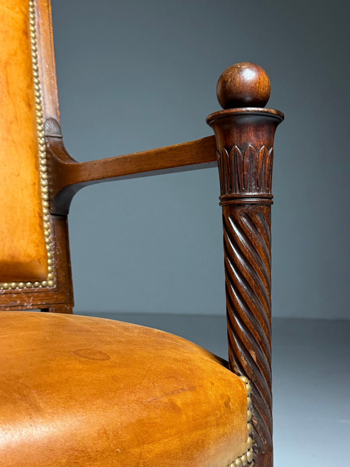 French Leather Armchair with Mahogany Frame, Late 19th Century, photo 19