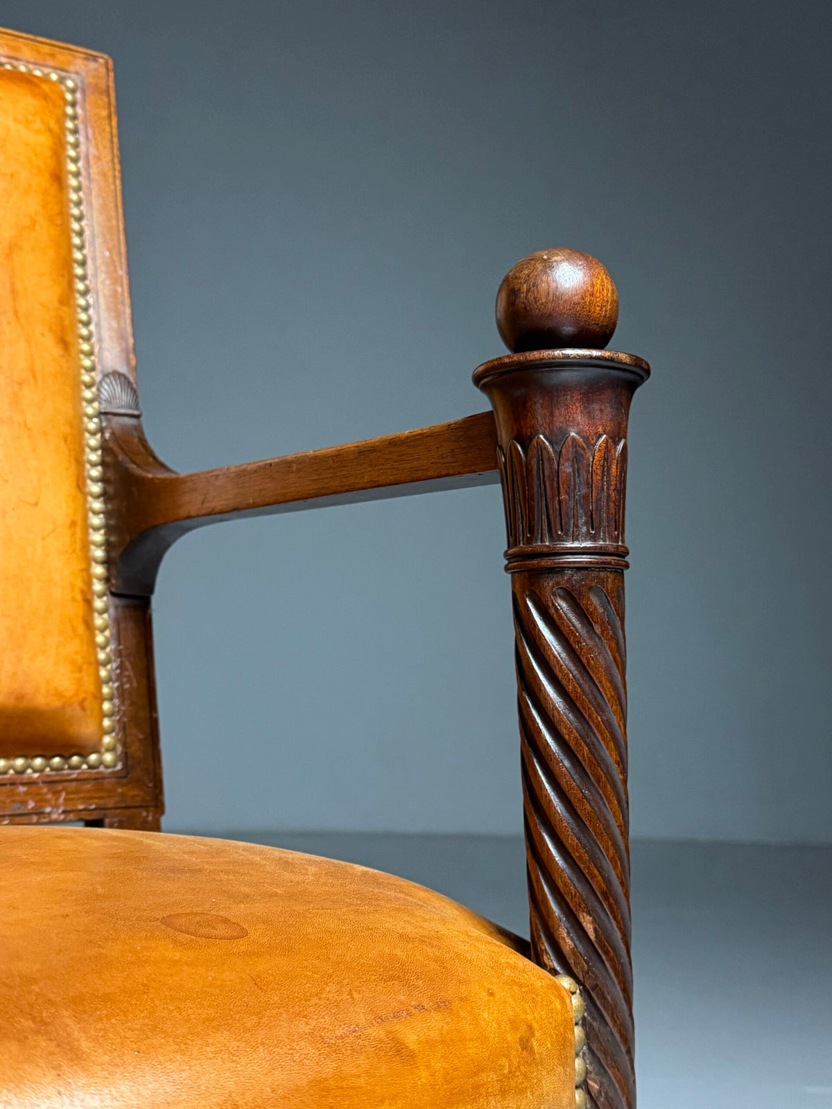 French Leather Armchair with Mahogany Frame, Late 19th Century, photo 18