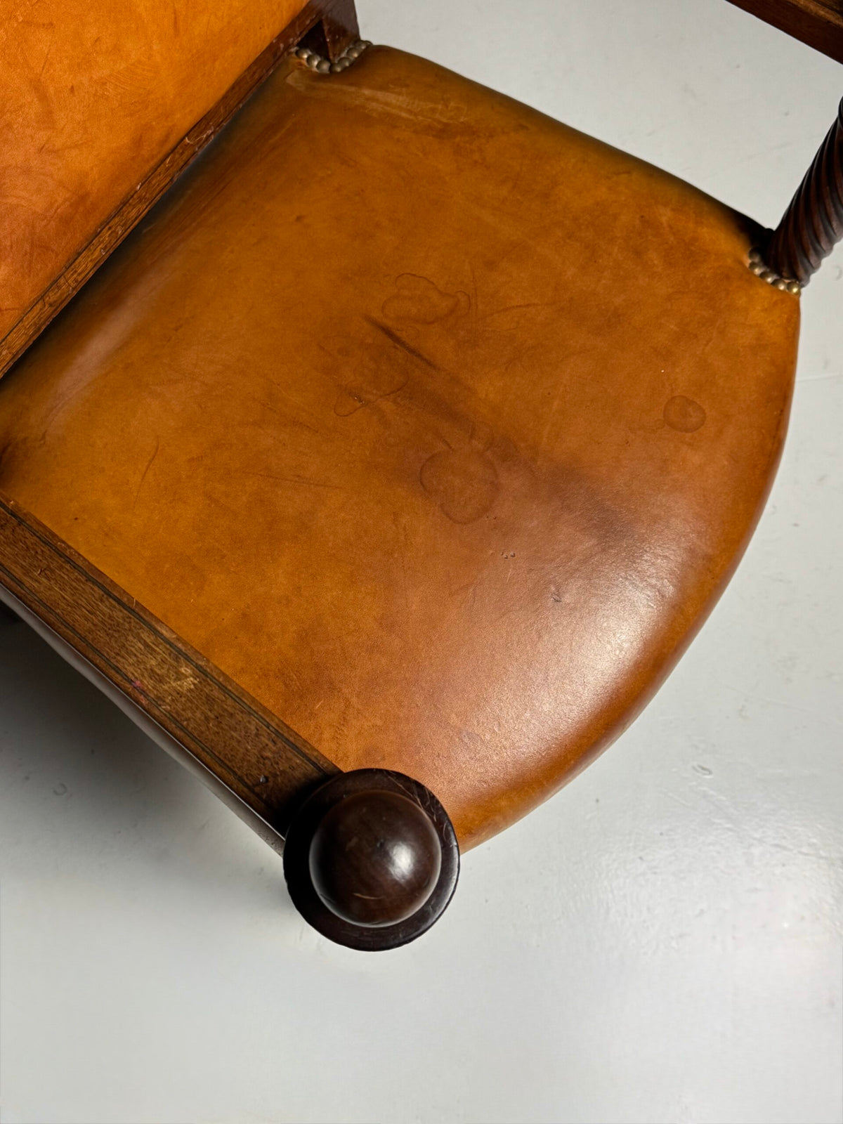 French Leather Armchair with Mahogany Frame, Late 19th Century, photo 9