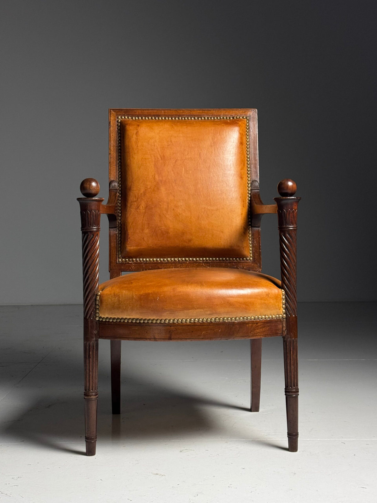 French Leather Armchair with Mahogany Frame, Late 19th Century, photo 4