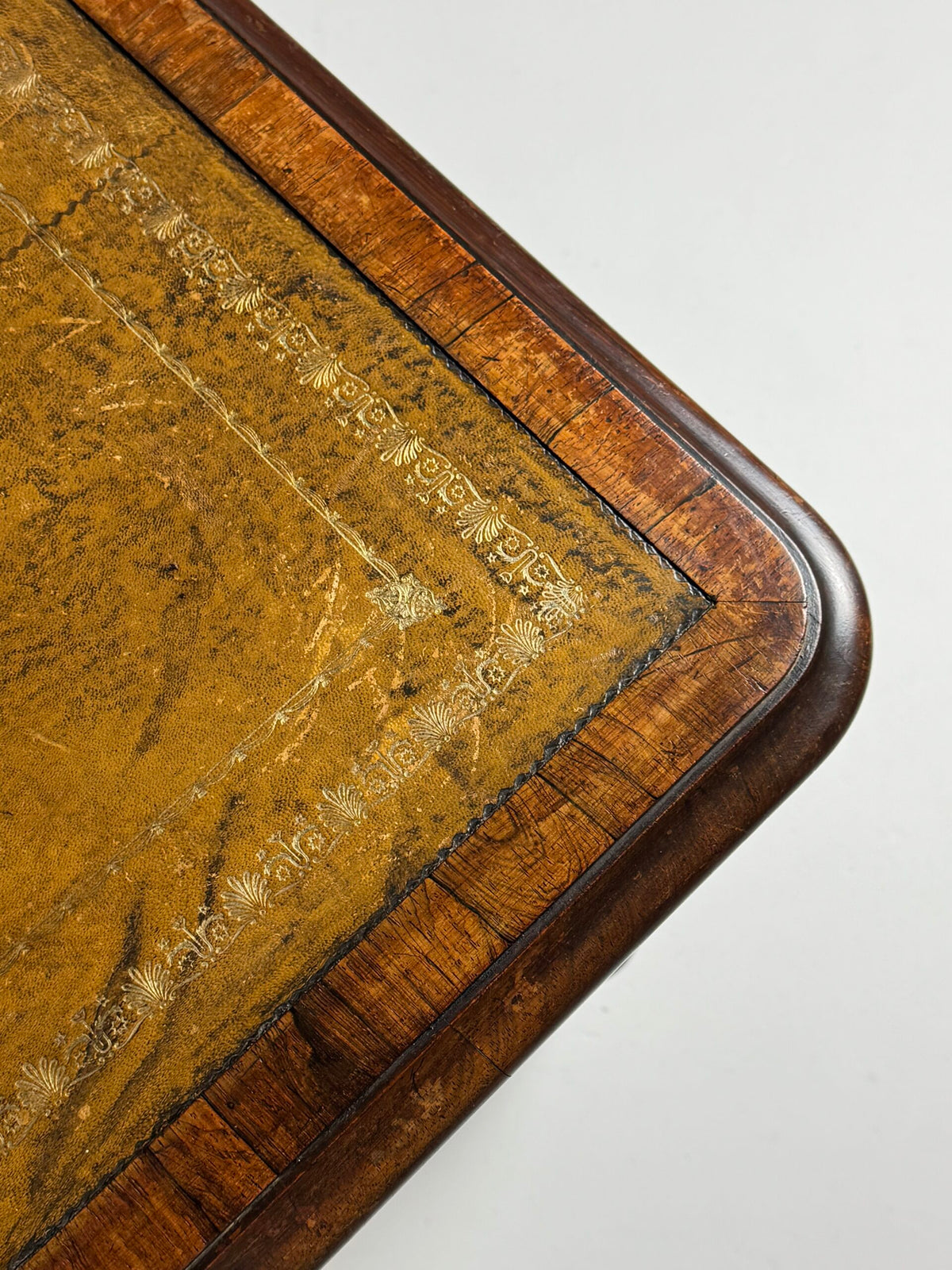 English Mahogany Writing Desk with Ochre Leather Top, c. 1890 to 1900, photo 24