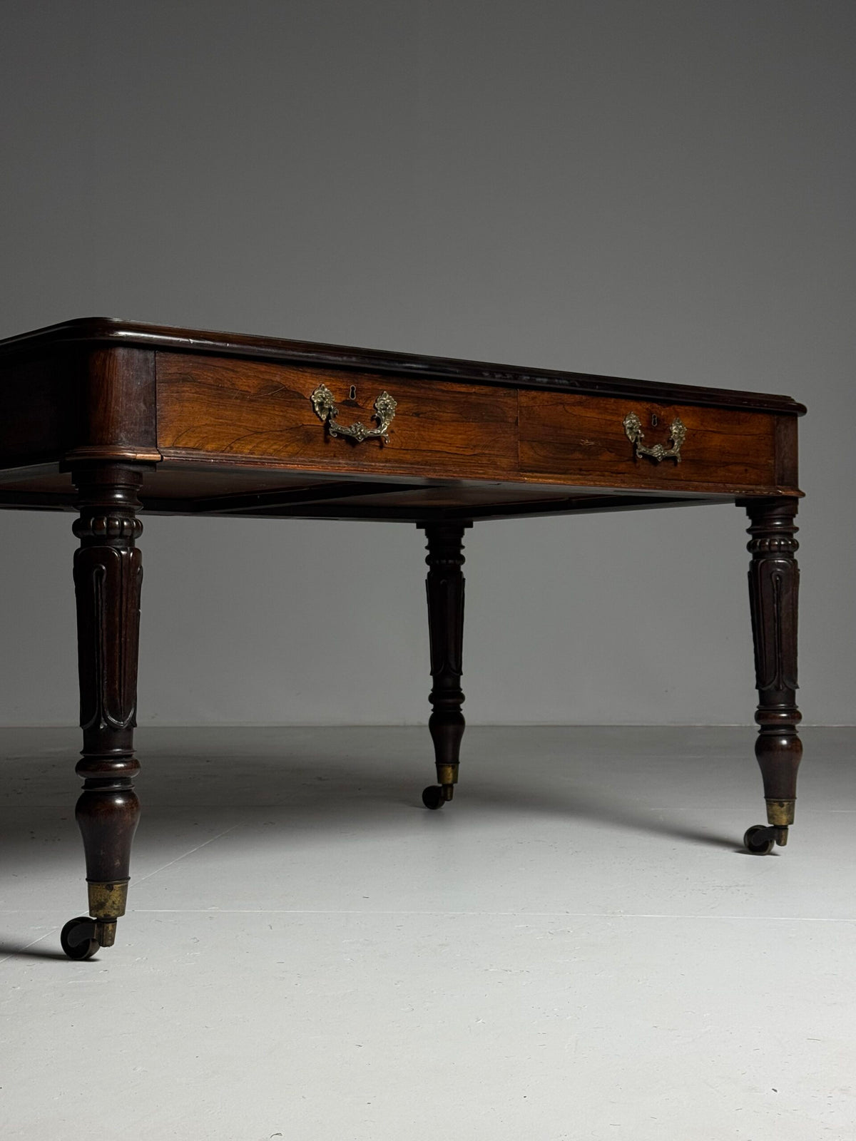 English Mahogany Writing Desk with Ochre Leather Top, c. 1890 to 1900, photo 19