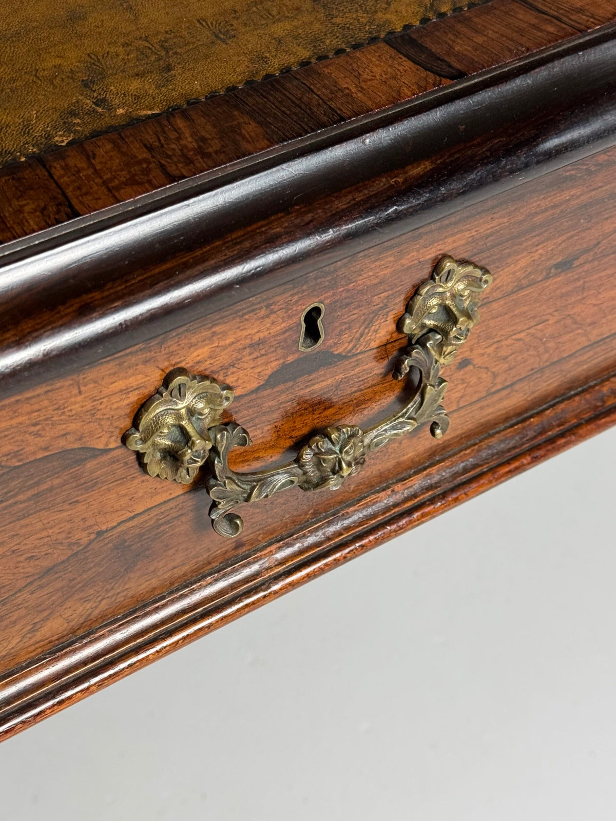 English Mahogany Writing Desk with Ochre Leather Top, c. 1890 to 1900, photo 20