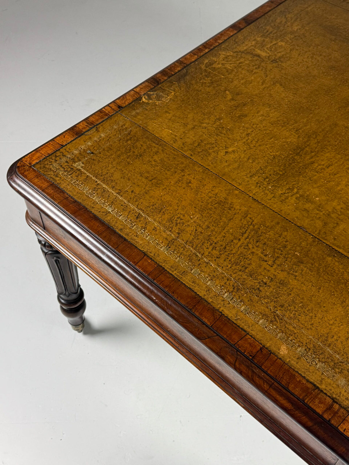 English Mahogany Writing Desk with Ochre Leather Top, c. 1890 to 1900, photo 11