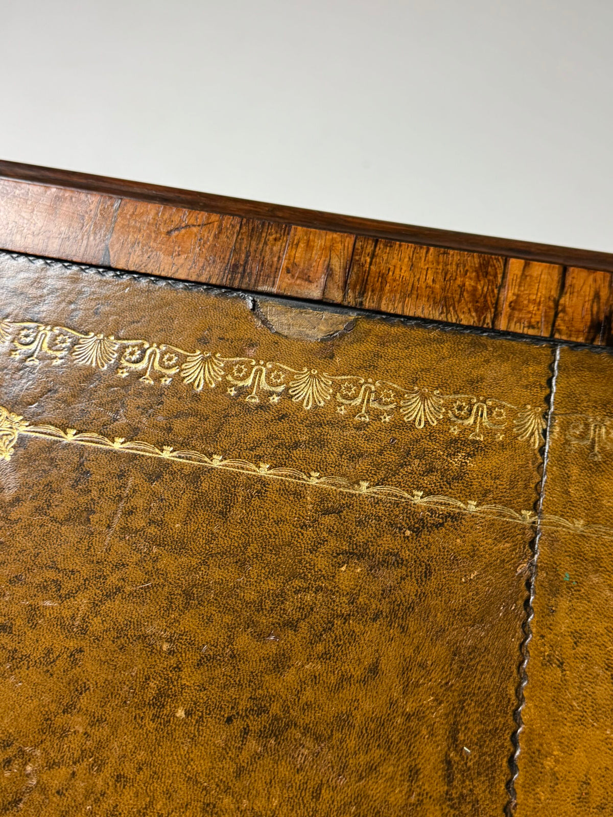 English Mahogany Writing Desk with Ochre Leather Top, c. 1890 to 1900, photo 9