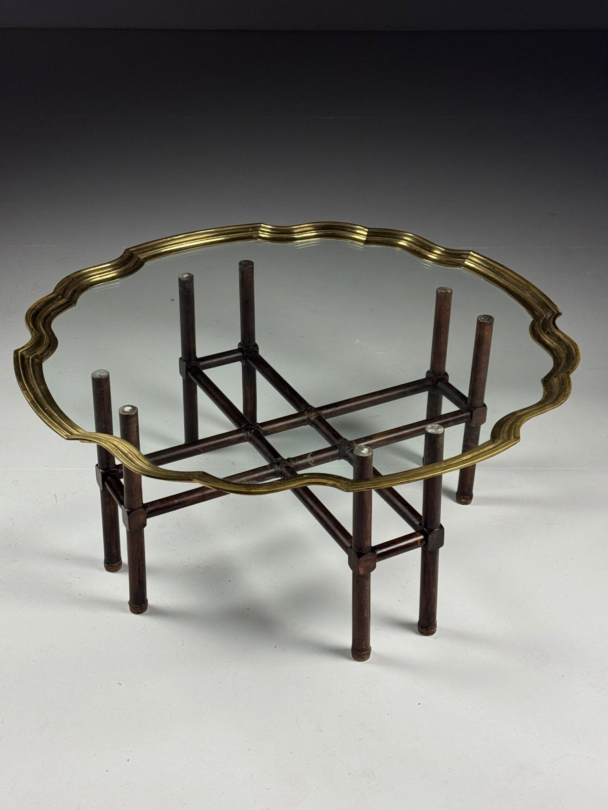 1970s to 1980s Glass Coffee Table with Brass Frame, photo 1