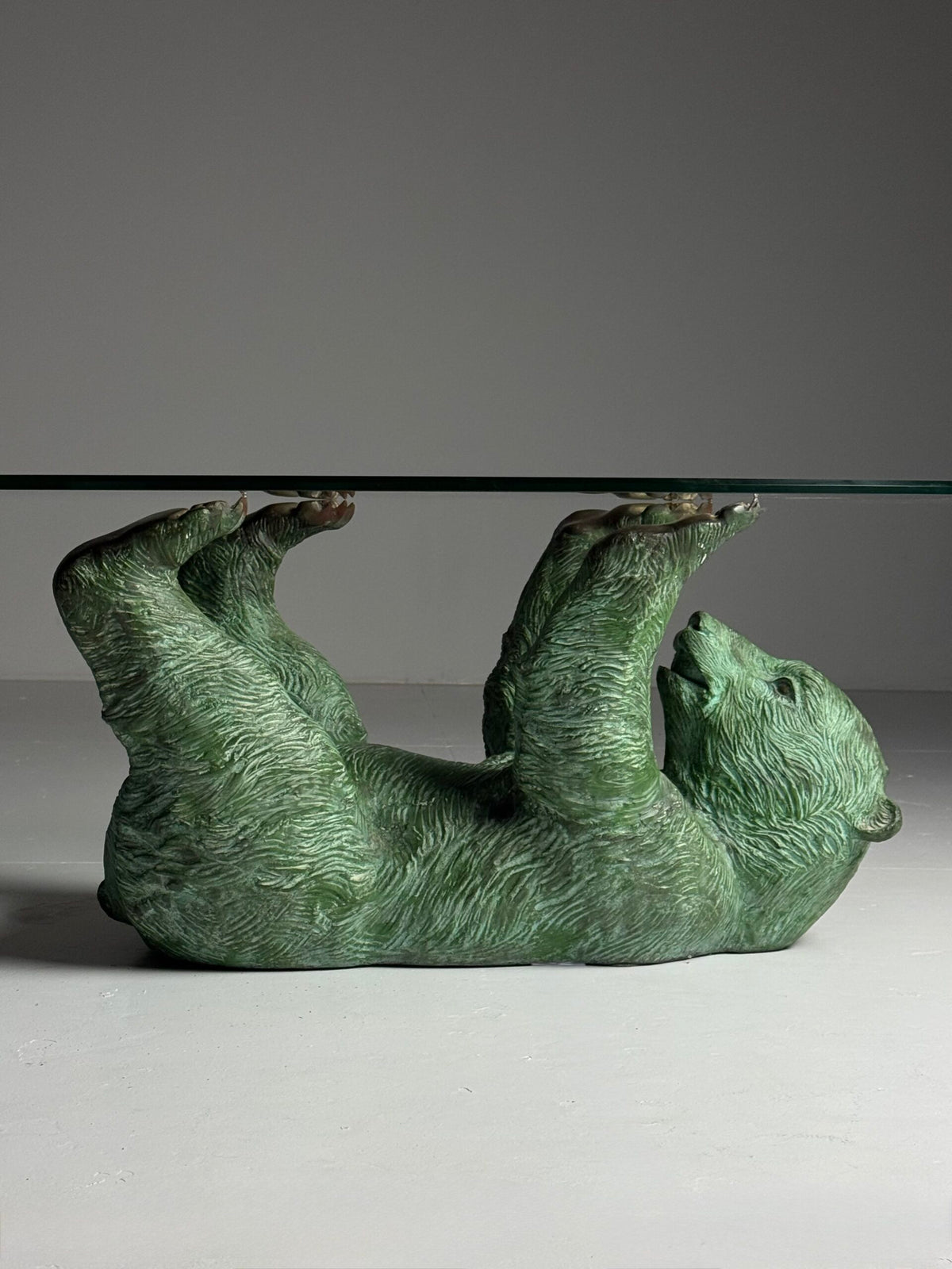 Italian 1970s Brass Bear Coffee Table with Faceted Glass Top, photo 3
