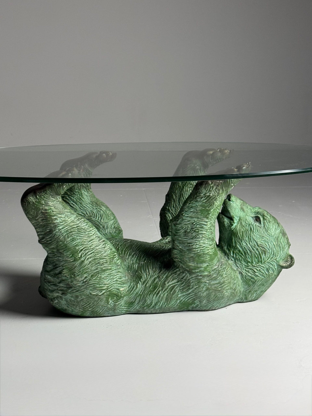 Italian 1970s Brass Bear Coffee Table with Faceted Glass Top, photo 4