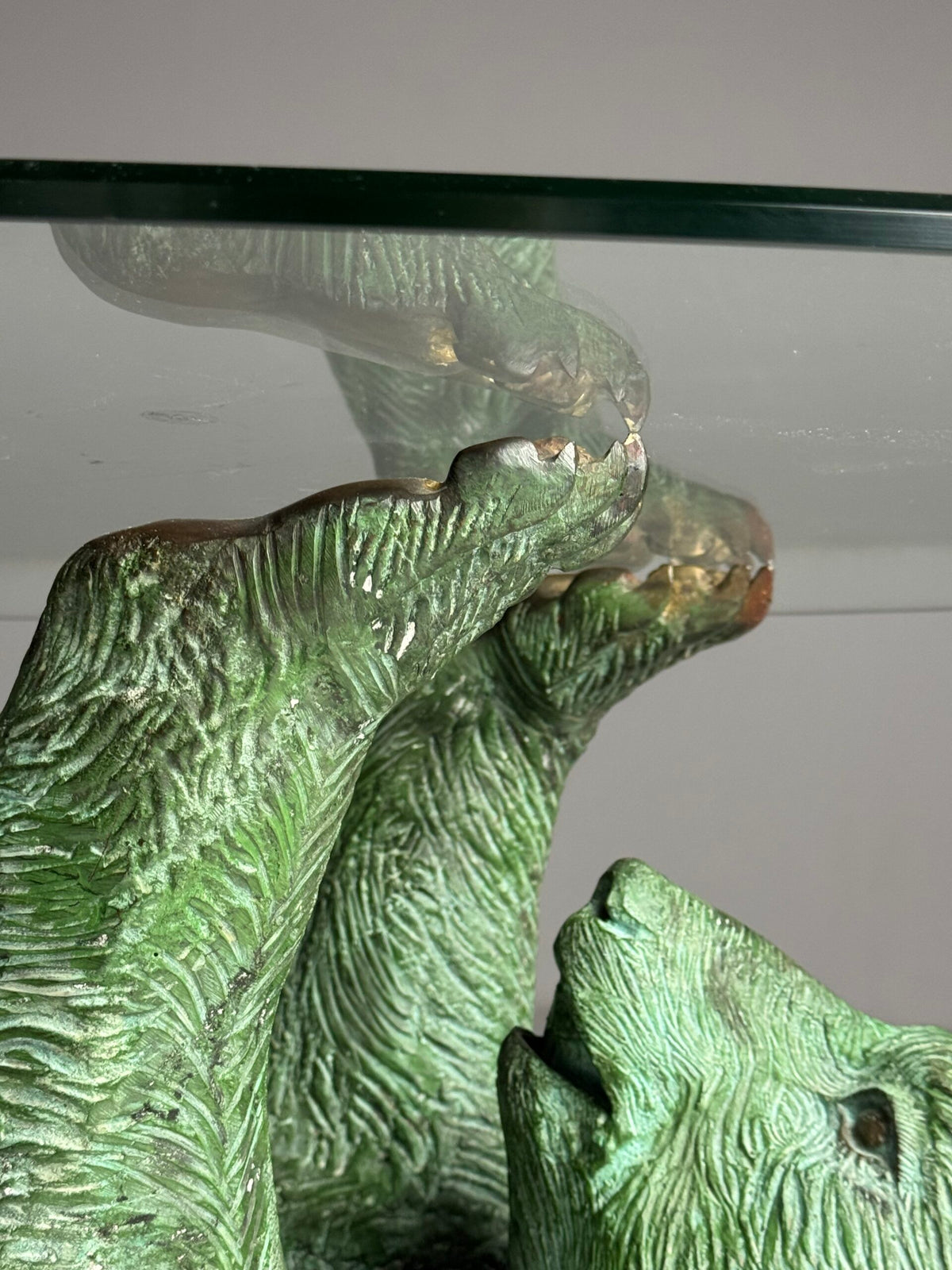 Italian 1970s Brass Bear Coffee Table with Faceted Glass Top, photo 7