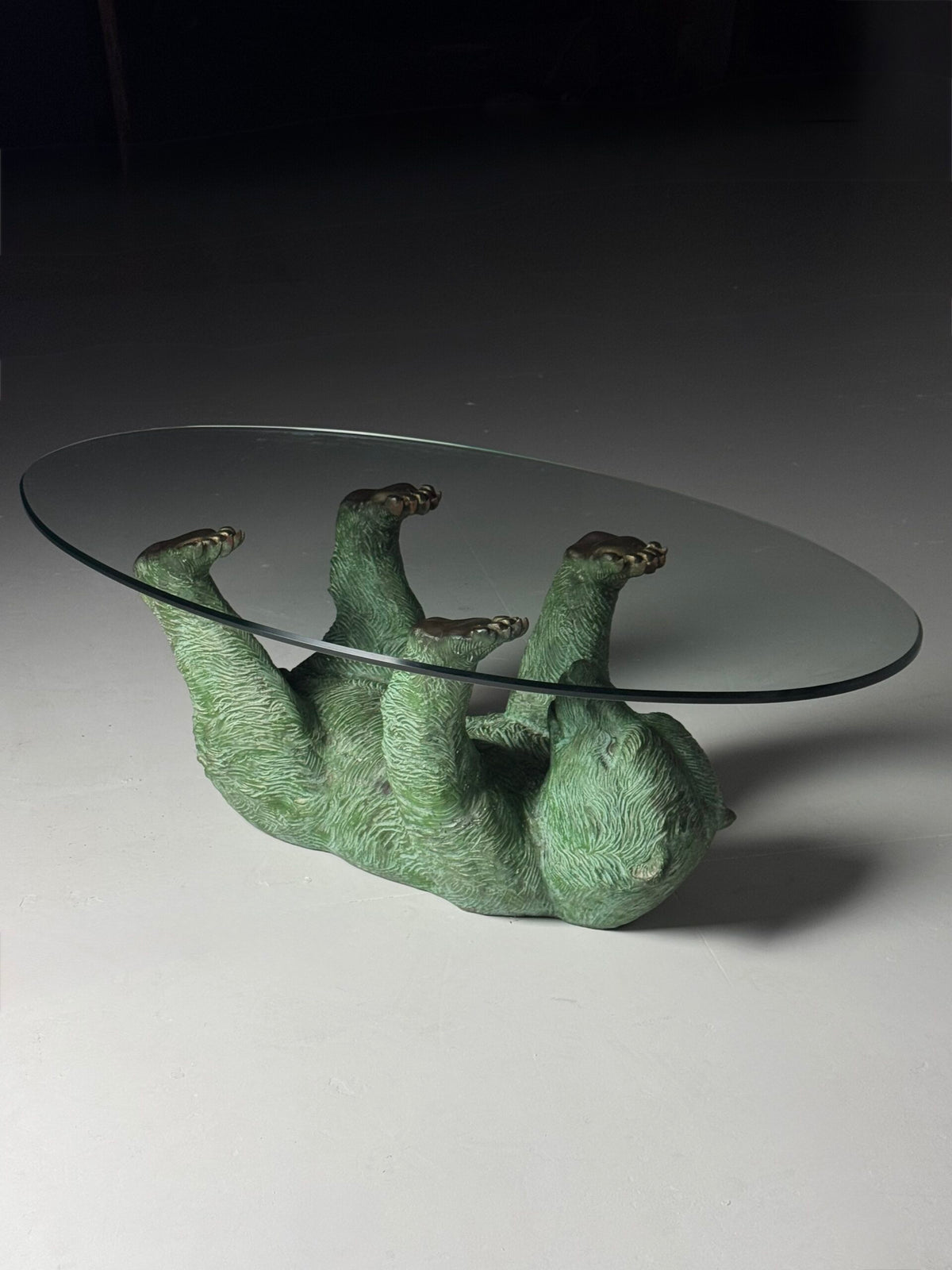 Italian 1970s Brass Bear Coffee Table with Faceted Glass Top, photo 21