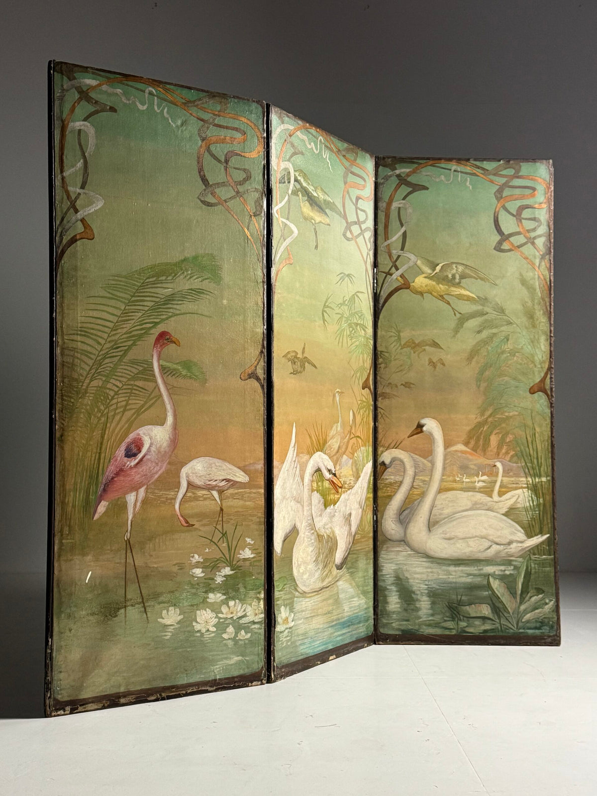 Art Nouveau and Japanning Style Double Sided Folding Screen, c. 1890 to 1910, photo 17