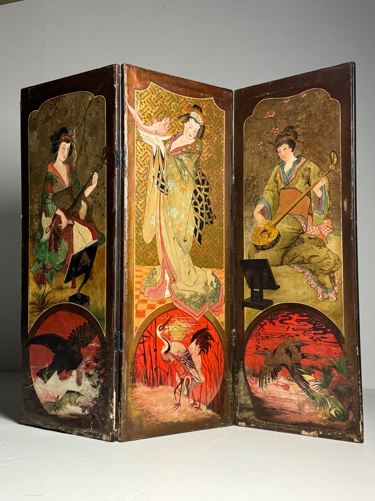 Art Nouveau and Japanning Style Double Sided Folding Screen, c. 1890 to 1910, photo 18