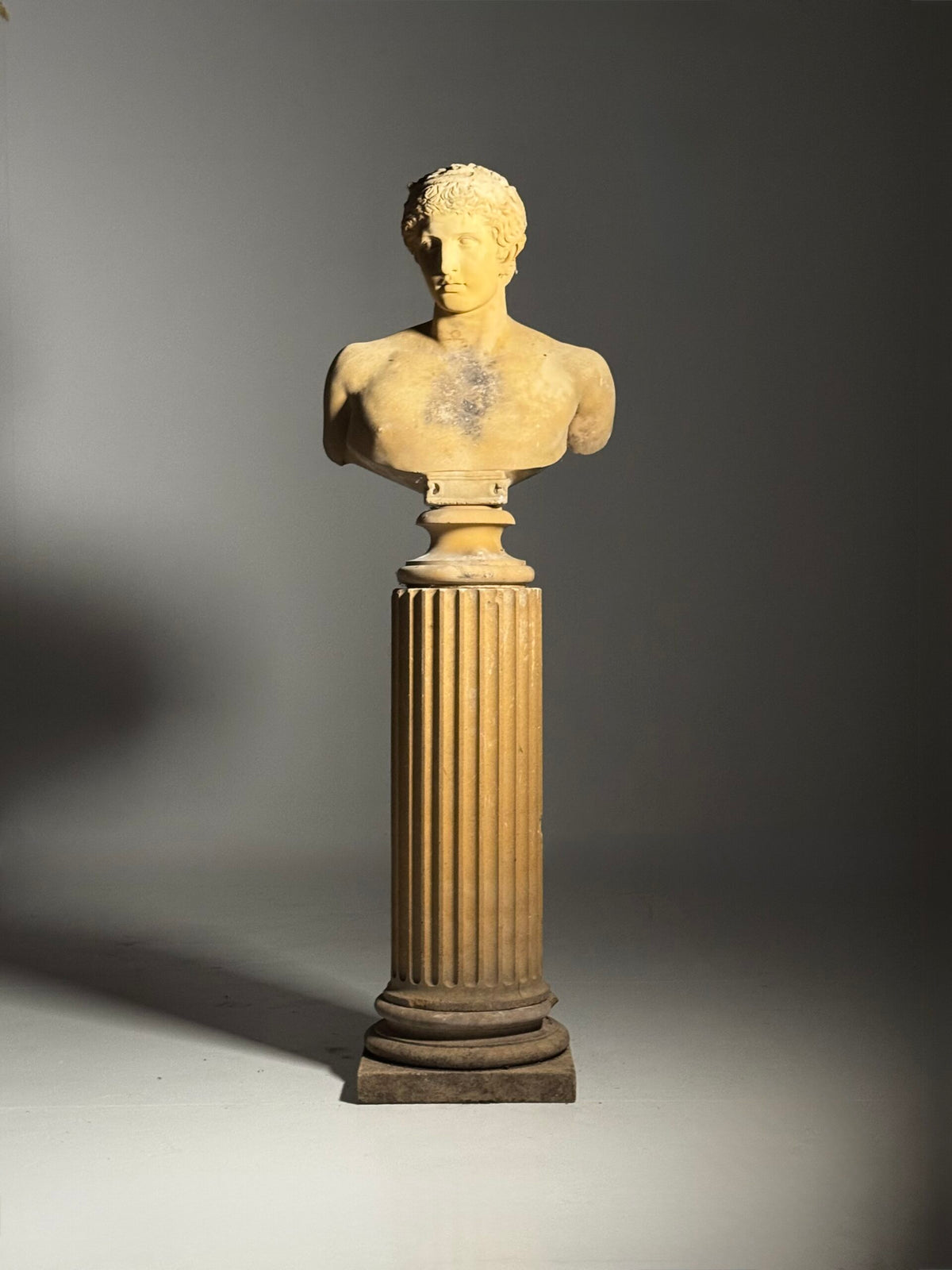 Life-size Bust After Antinous on Fluted Column, 20th Century, photo 1