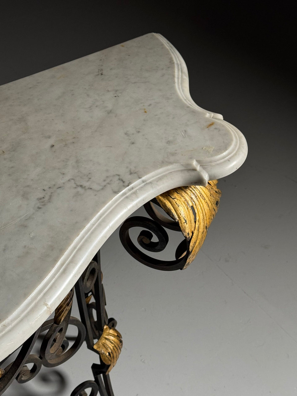 1950s Wrought Iron Console Table with Carrara Marble Top, photo 16