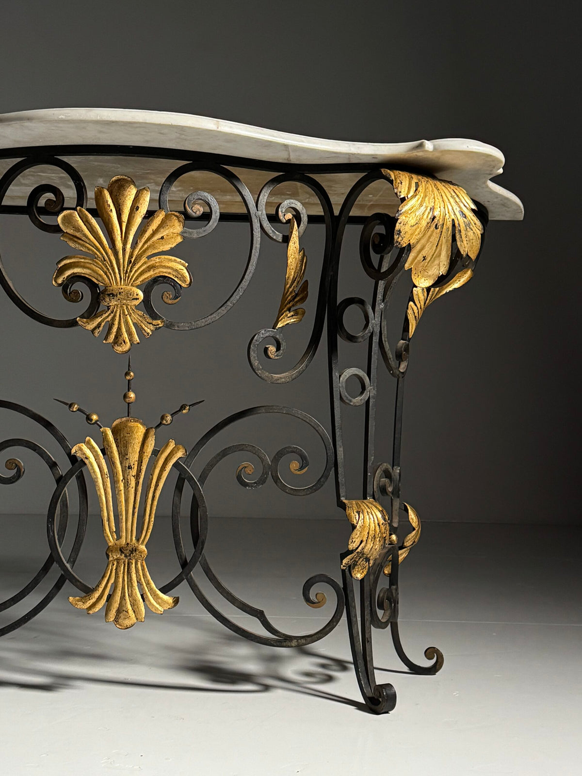 1950s Wrought Iron Console Table with Carrara Marble Top, photo 12