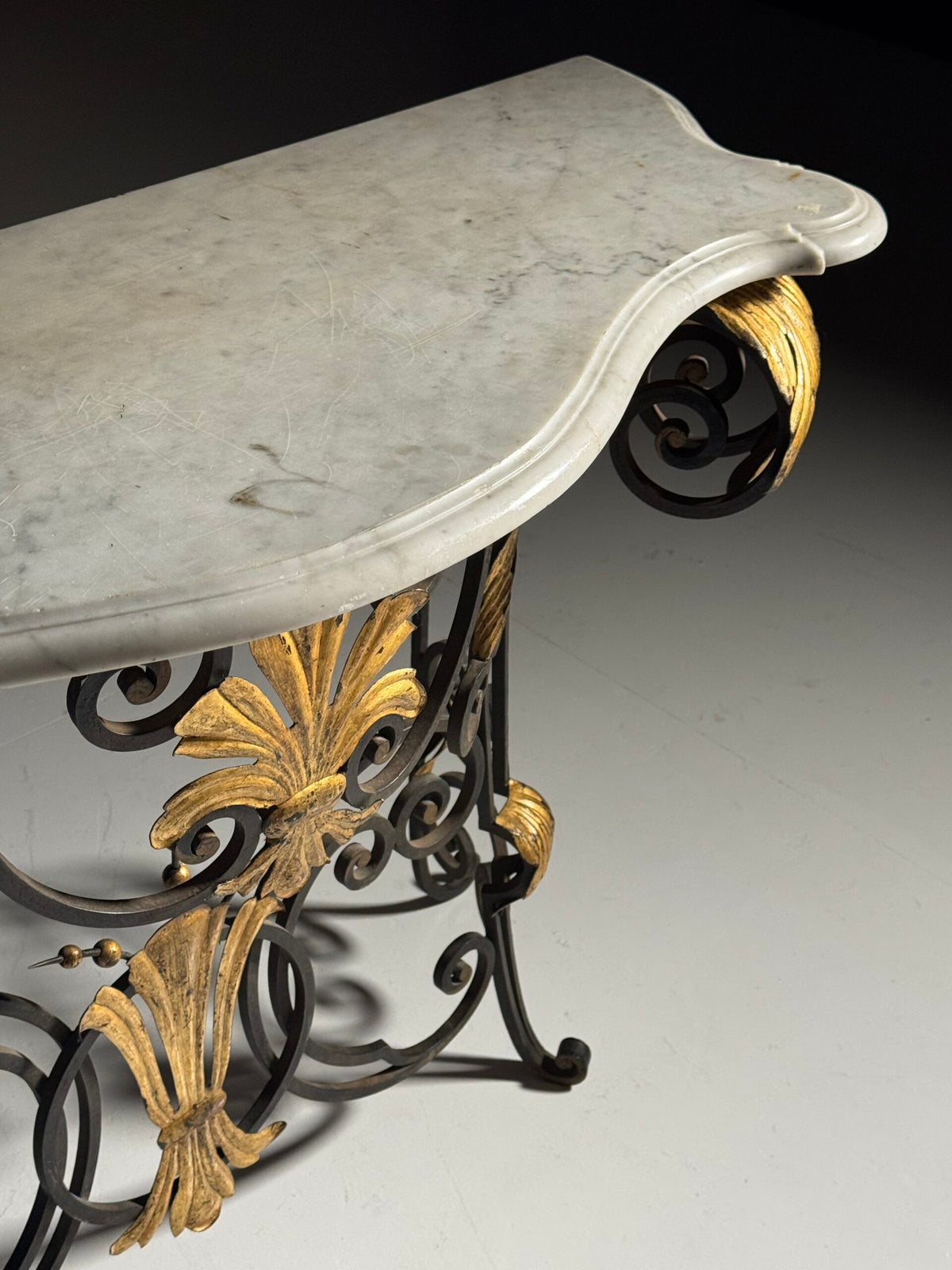 1950s Wrought Iron Console Table with Carrara Marble Top, photo 6